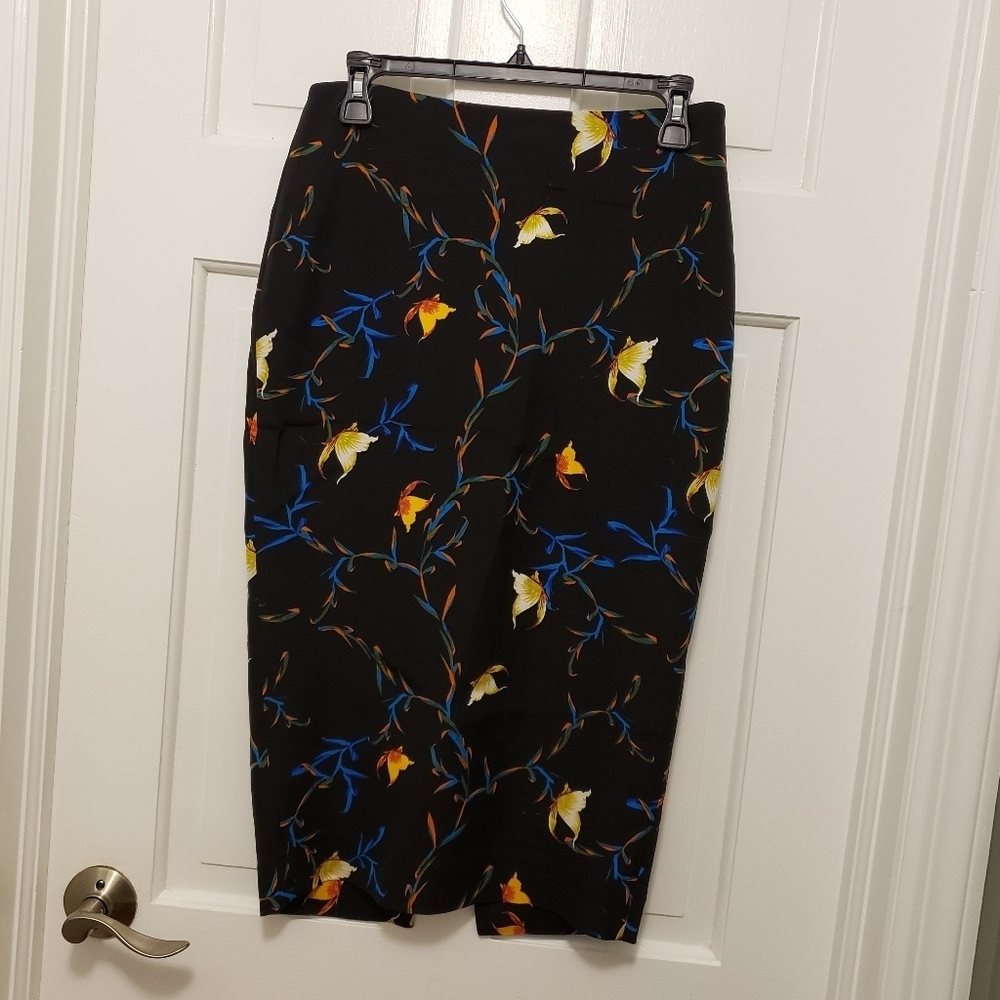 Diane Von Furstenberg Elly Floral Print Silk Blend Midi Pencil Skirt Sz4 Stylish